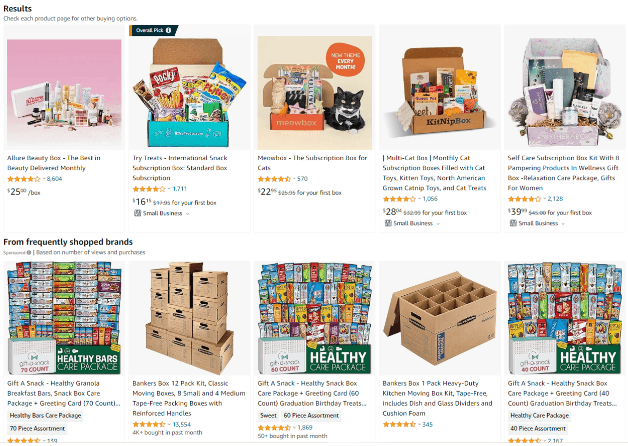 Subscription box products and packaging for dropshipping