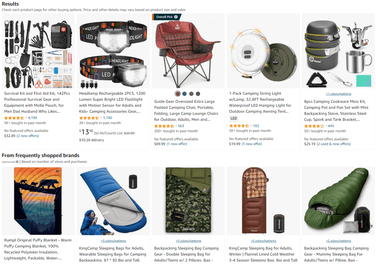 Camping and outdoor gear products for dropshipping