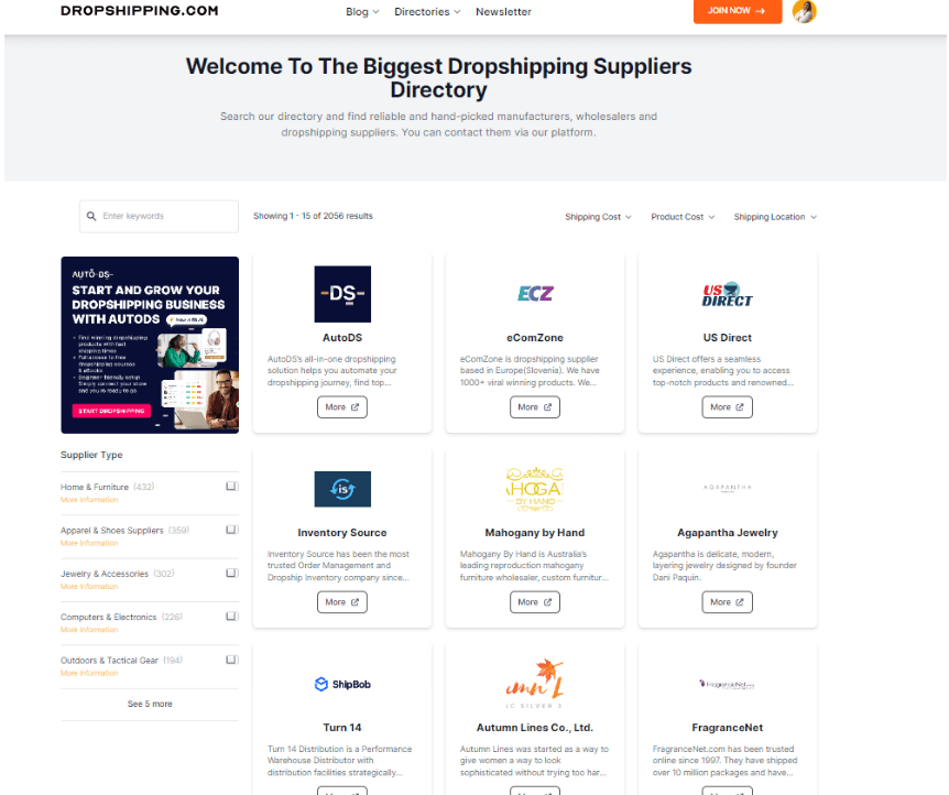 Supplier verification platform showing trusted food dropshipping partners