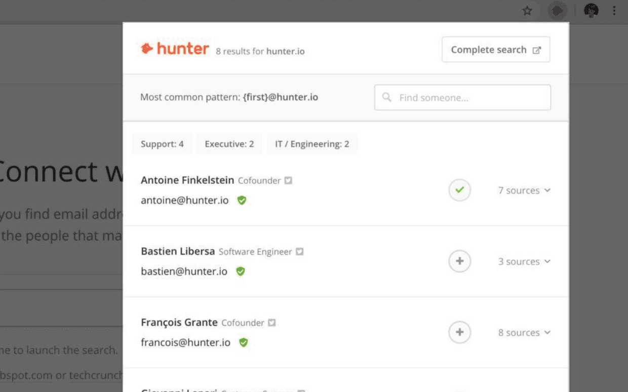 Hunter browser extension